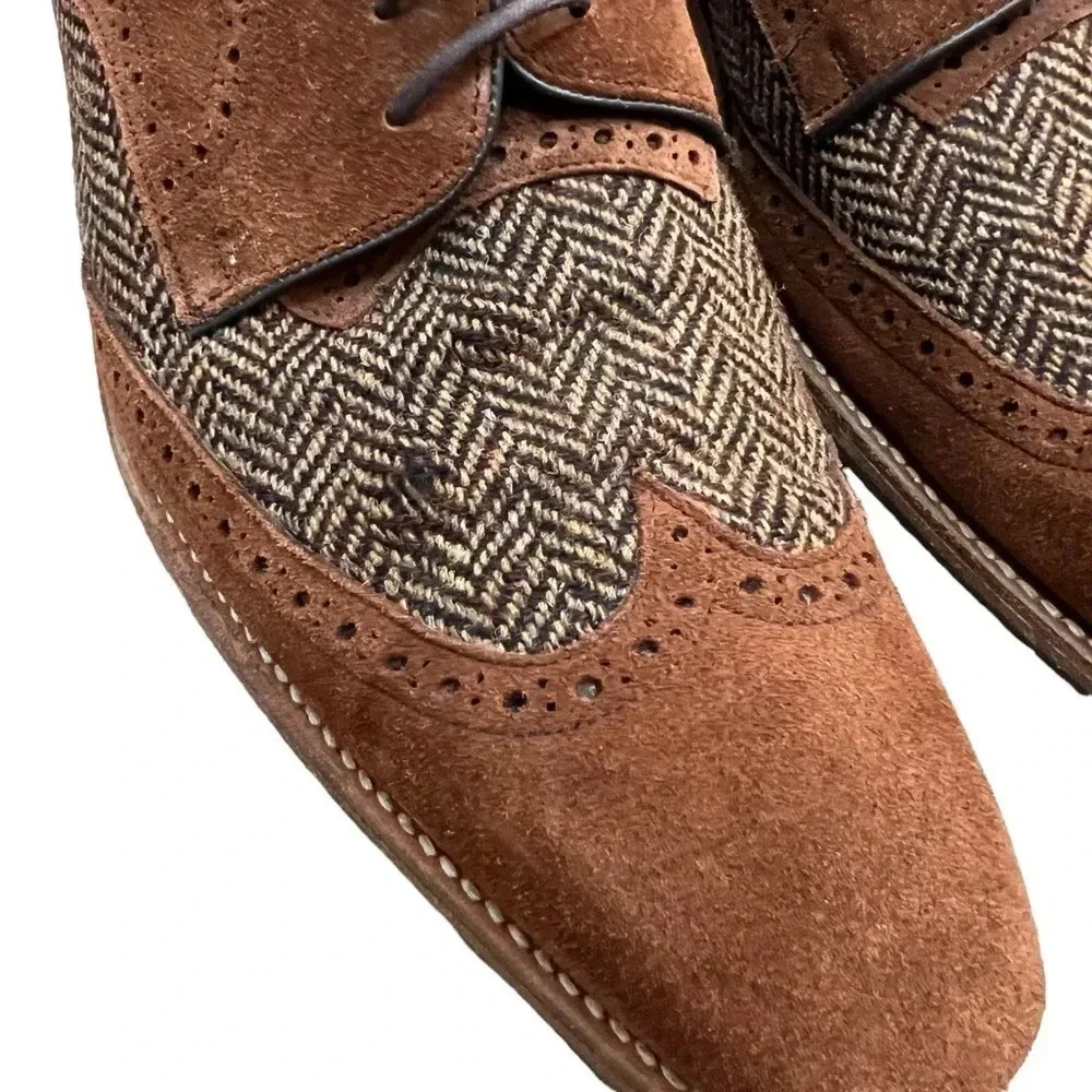 Barker England Jackson Derby Dress Shoes Mens Size 8.5 Leather Tweed Brown